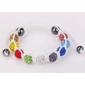 Granos coloridos de la arcilla con las cadenas blancas Bolas cristalinas de las pulseras de Shamballa (9pcs) BR197